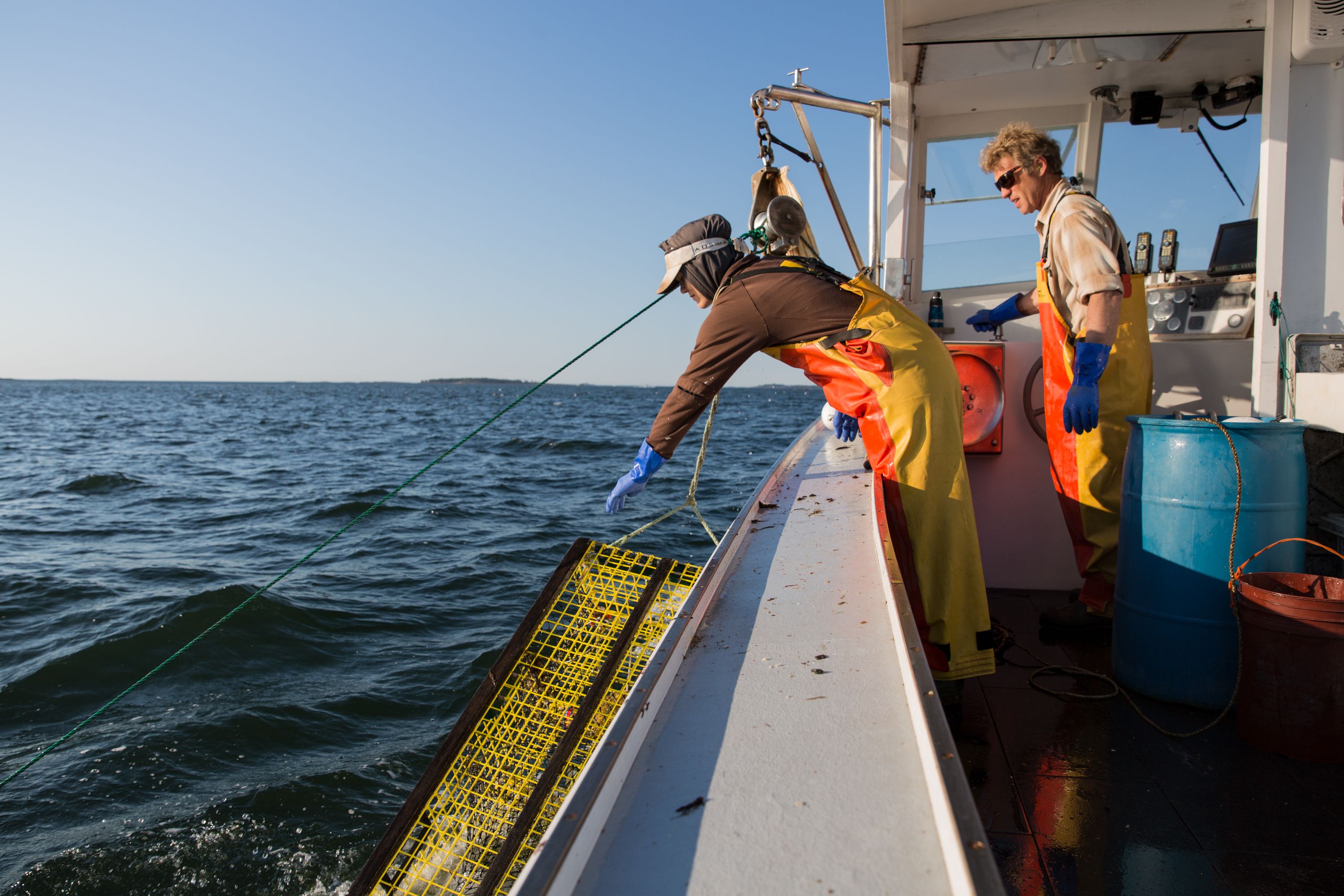 Stonington Bringing up Lobsters onto Boat