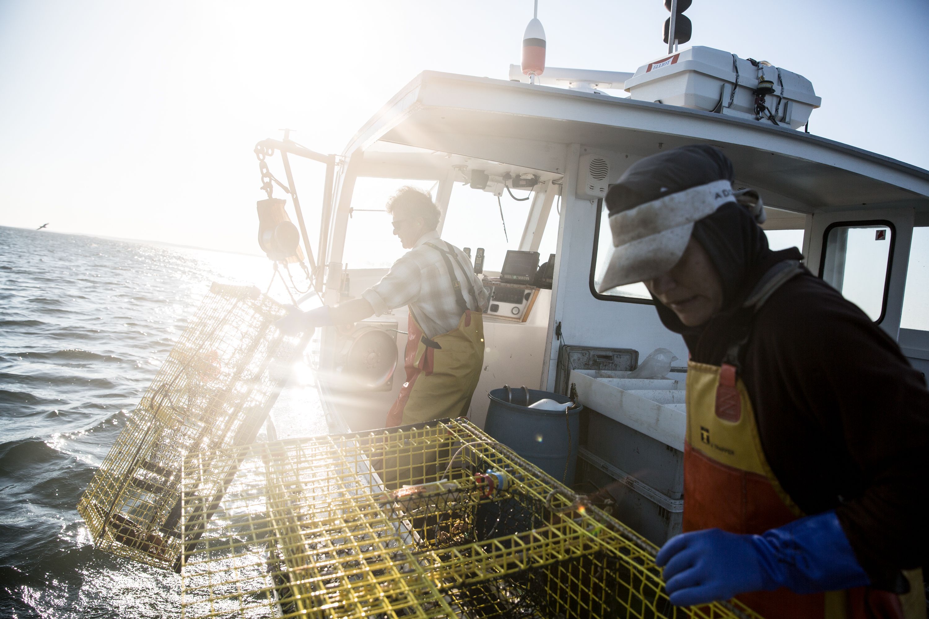 Stonington Lobster Traps onto Boat